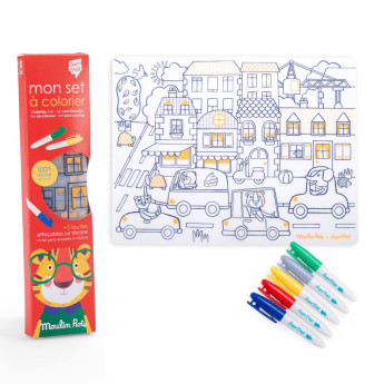 Tovaglietta silicone+5 pennarelli Les Popipop Moulin Roty