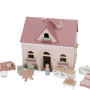 Casa delle bambole in legno rosa con accessori Little Dutch